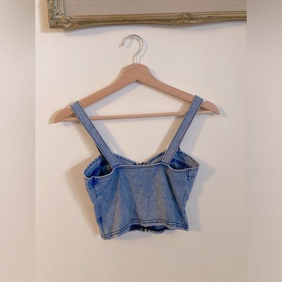Topshop Denim Look Zip Up Bustier Style Top - Picture 2 of 5